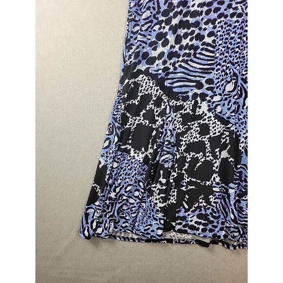 Attitudes Blue Animal Print Godet Midi Dress Women's Petite XL Stretch Pockets - Picture 5 of 13